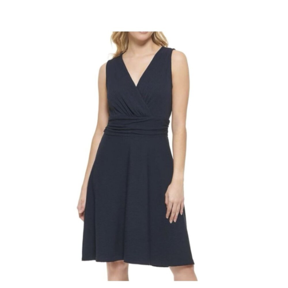 Tommy Hilfiger Sky Captain Blue Ribbed Dress Silky Knit NEW